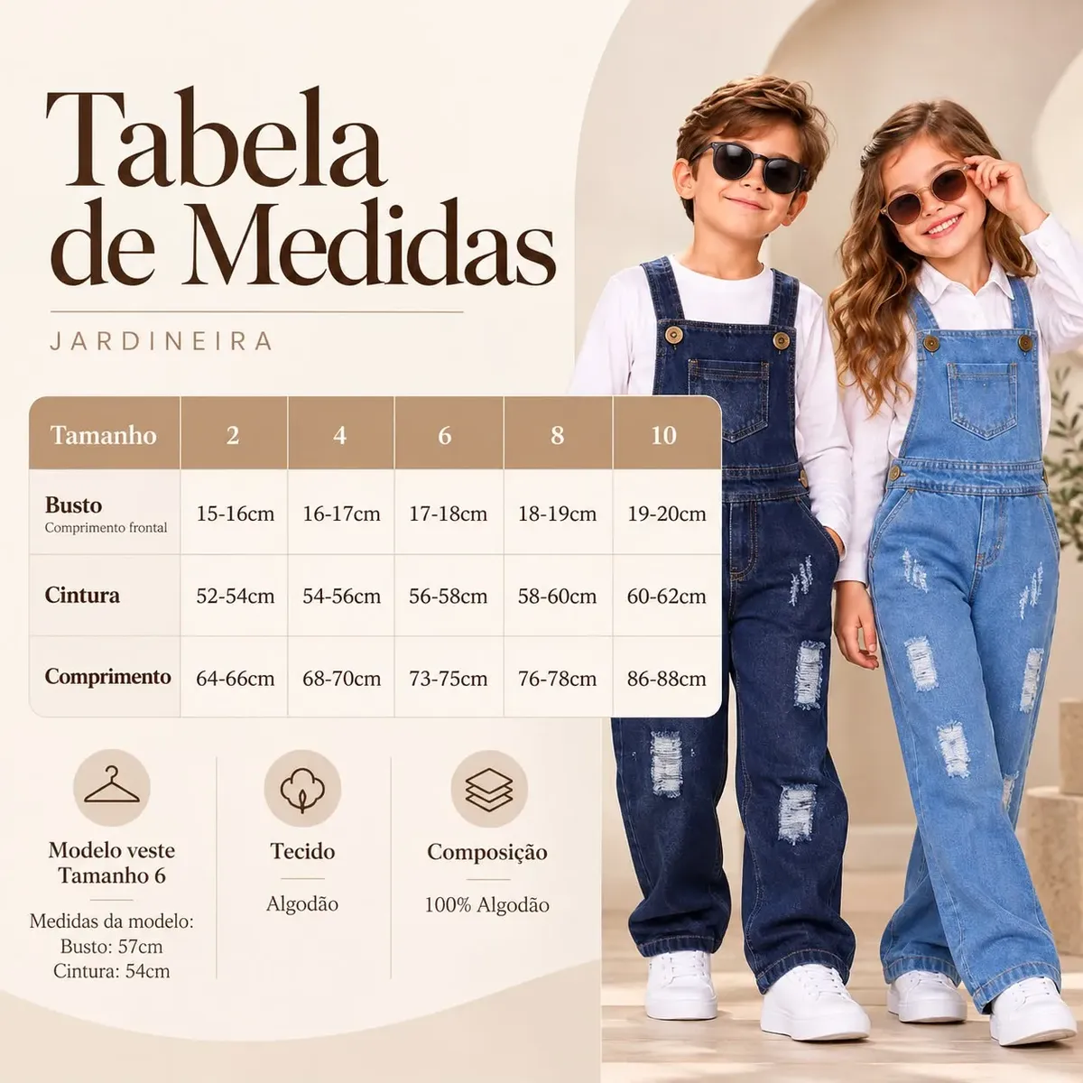 Macacão Jardineira Jeans Menino Calça Infantil Longa 2 A 12 - Imagem 2