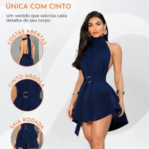 Vestido Curto Feminino Gola Alta Frente Unica Soltinho Verão