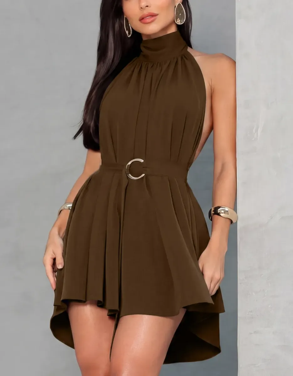 Vestido Curto Feminino Gola Alta Frente Unica Soltinho Verão - Imagem 5